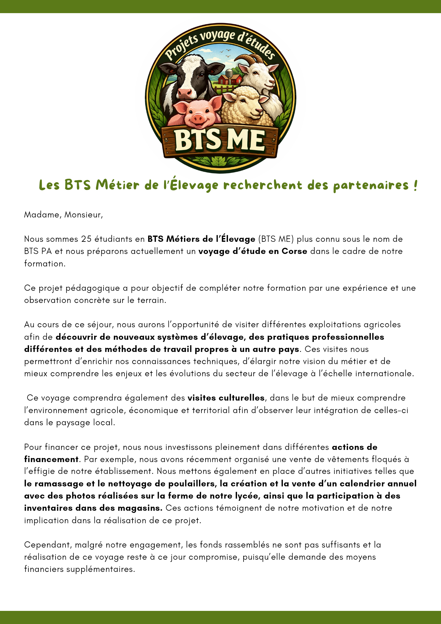 Étudiants BTS Métiers de l'Élevage Les BTS ME 25/27 Challuy